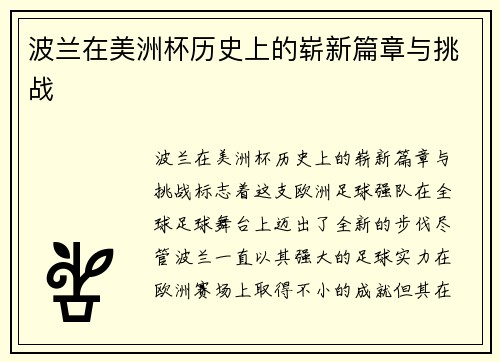 波兰在美洲杯历史上的崭新篇章与挑战