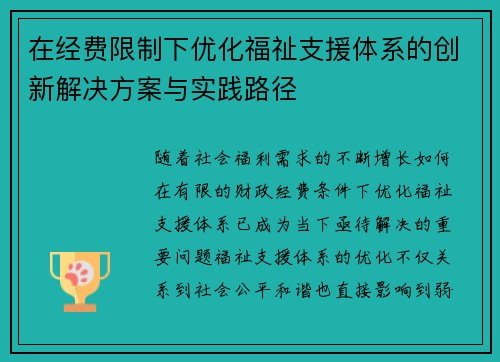 在经费限制下优化福祉支援体系的创新解决方案与实践路径